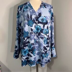Denim & Co.1X Blue Floral Printed Brushed Heavenly Jersey Top
